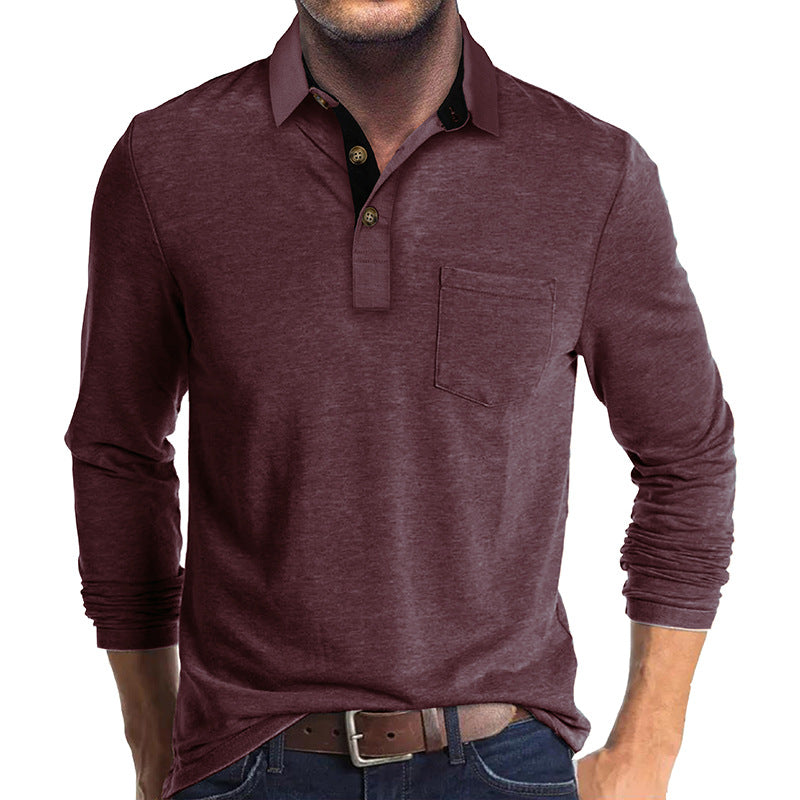 Men's Long Sleeve T-Shirt with Turn-Down Collar for Winter