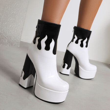 Women's Two-Tone Patent Leather Ankle Boots