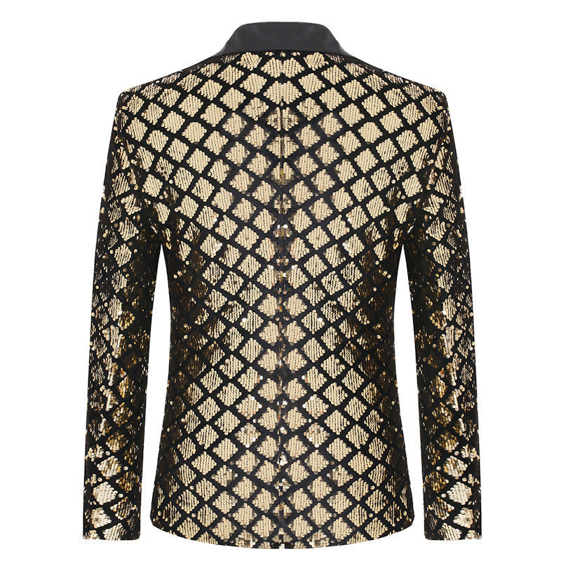Diamond-patterned sequined costume