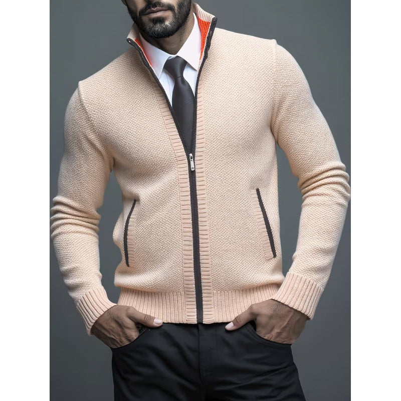 Men's Knit Coat with Stand-Up Collar