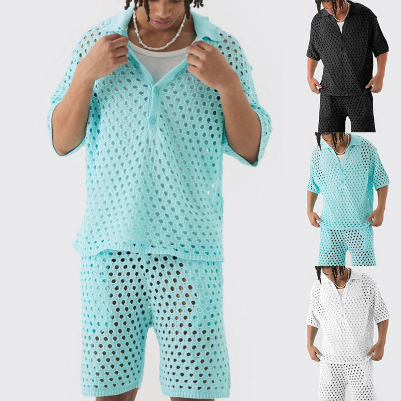 Knitted Polo Shirt and Shorts Set