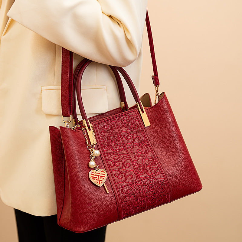 Embroidered Red Tote Bag