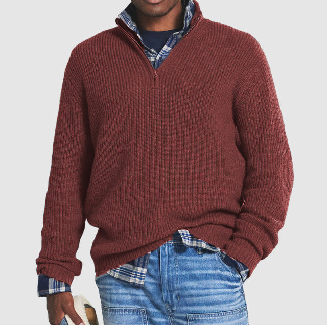 Casual Business Sweater with High Neck and Zip