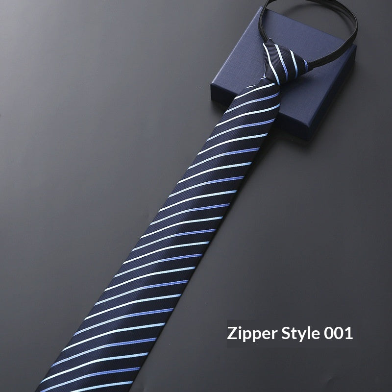 Men's Blue Striped Business Zipper Tie