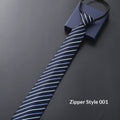 Men's Blue Striped Business Zipper Tie