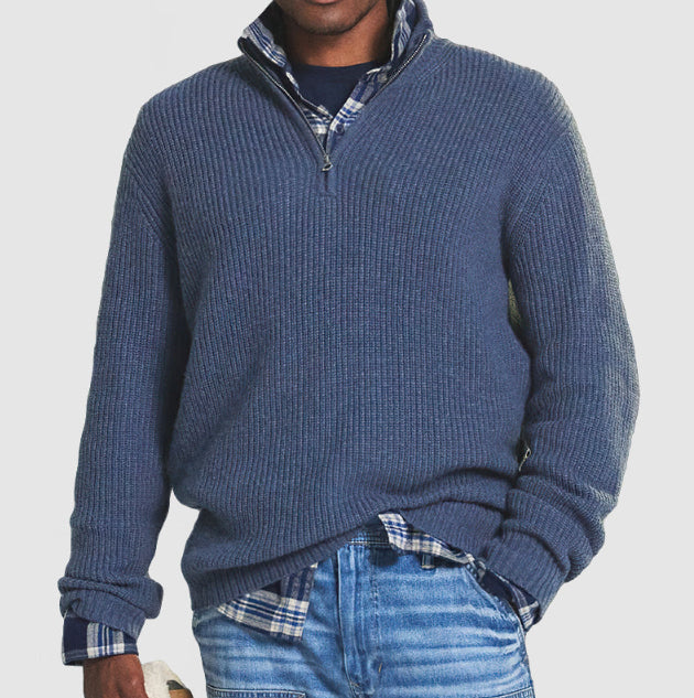 Casual Business Sweater with High Neck and Zip
