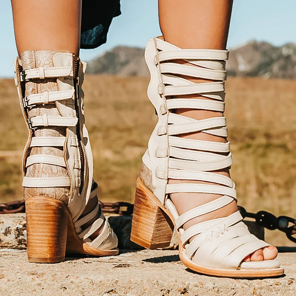 Women's Retro Openwork Stiletto Strap Sandals
