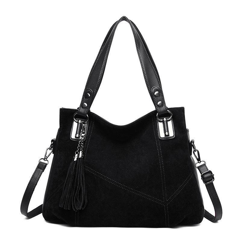 Women's Retro Suede Shoulder Bag with Fringe and Zipper Closure