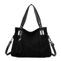Women's Retro Suede Shoulder Bag with Fringe and Zipper Closure