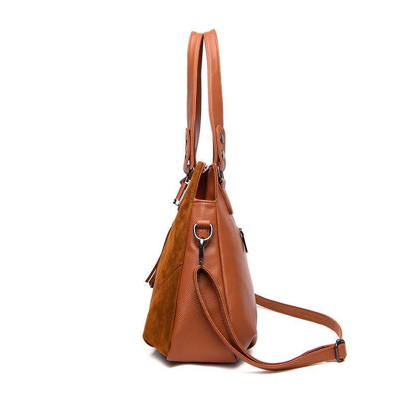 Women's Retro Suede Shoulder Bag with Fringe and Zipper Closure