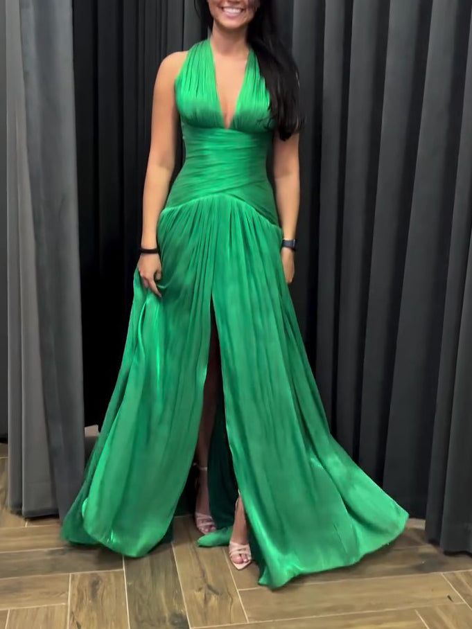 Emerald Green Dress with Plunging Neckline