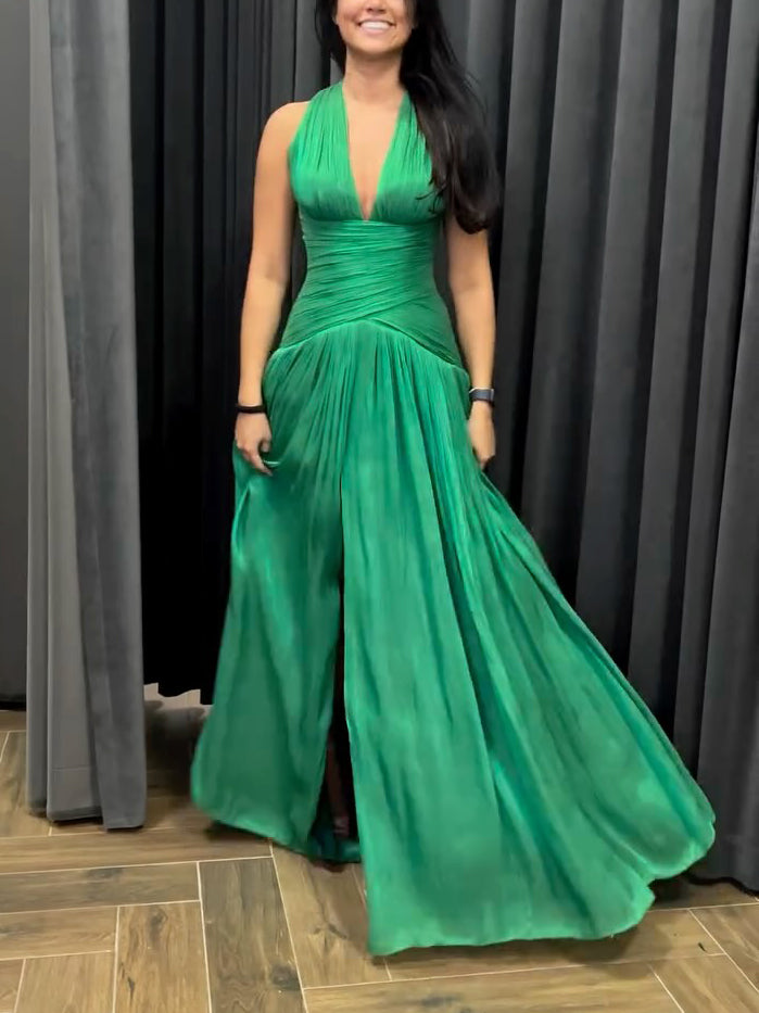 Emerald Green Dress with Plunging Neckline