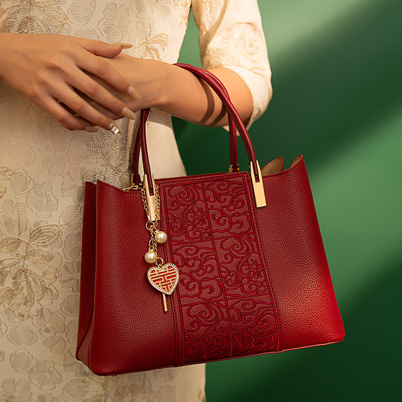 Embroidered Red Tote Bag