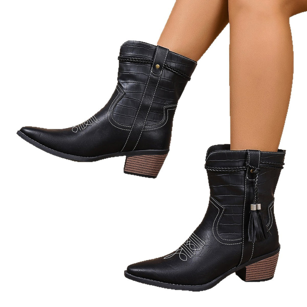 Square Heel Denim Ankle Boots