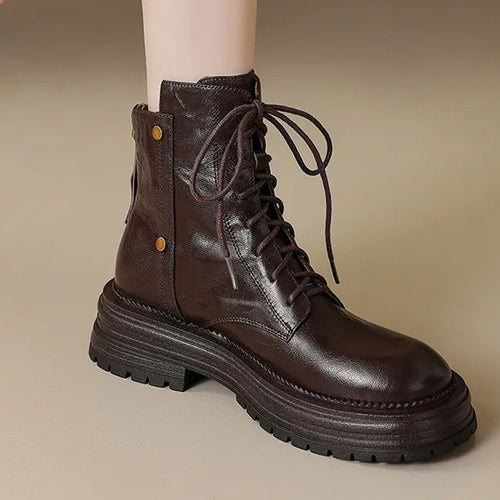 Women's Sheepskin Ankle Boots with Platform Sole and Laces