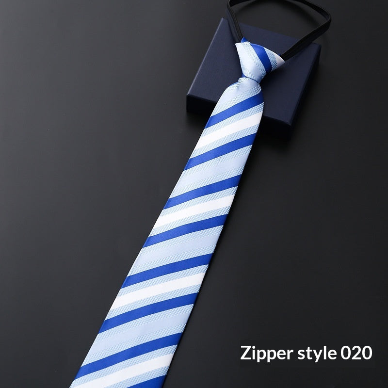Men's Blue Striped Business Zipper Tie