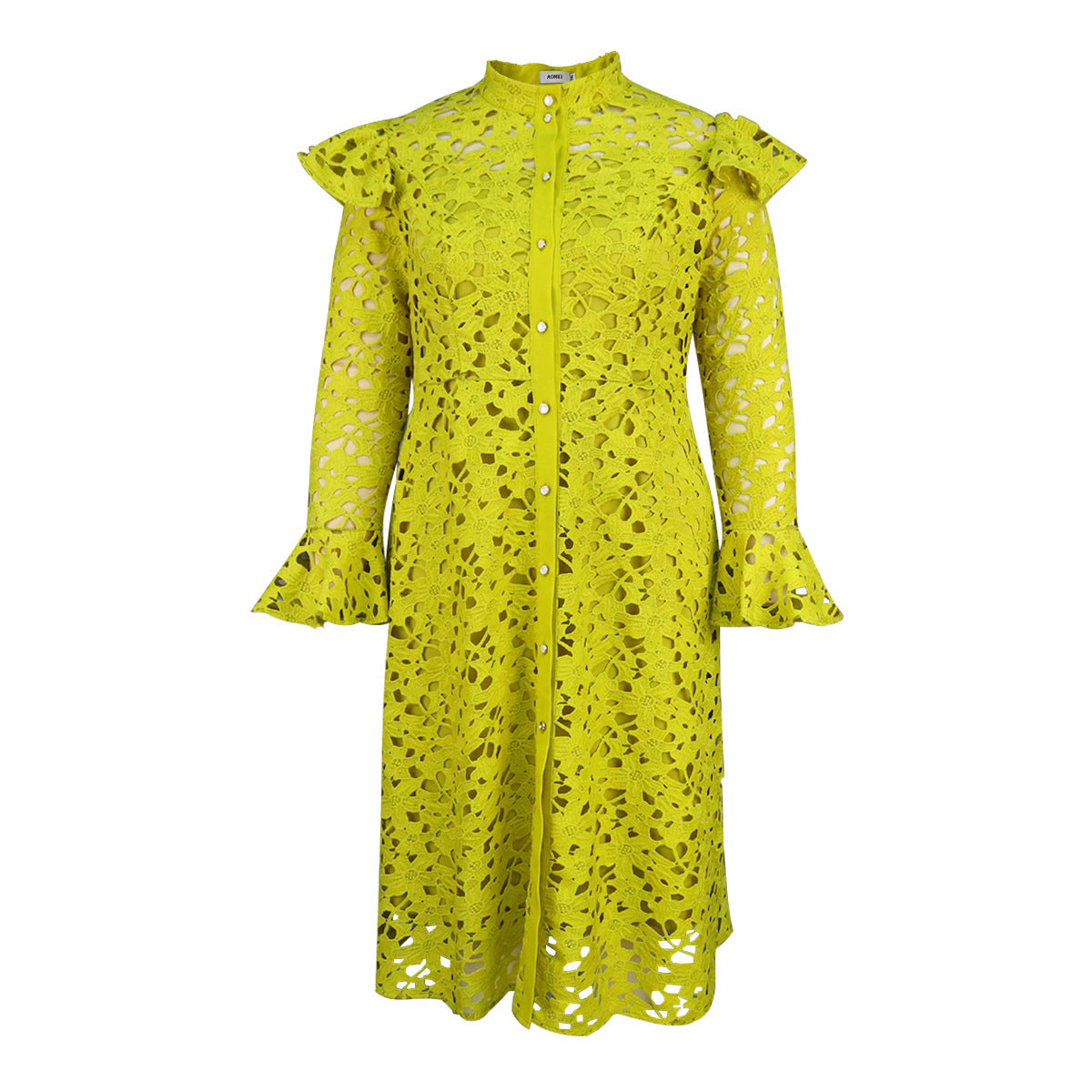 Robe Cardigan Dentelle Col Montant