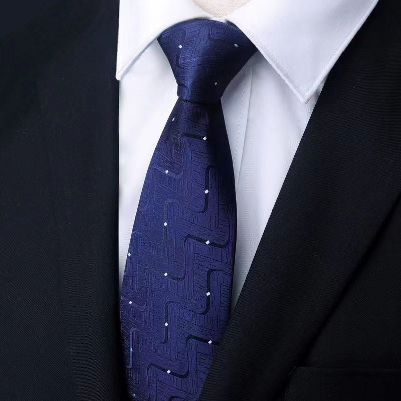 Men's Blue Striped Business Zipper Tie