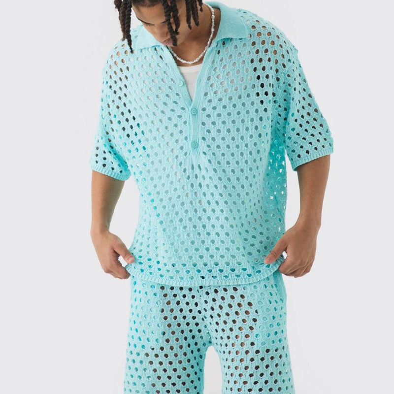 Knitted Polo Shirt and Shorts Set