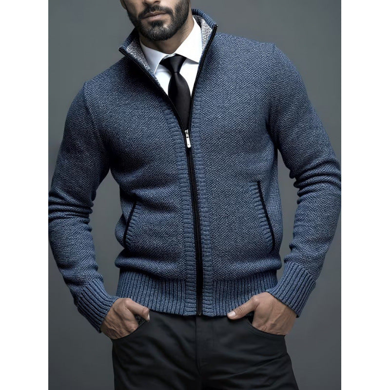 Men's Knit Coat with Stand-Up Collar
