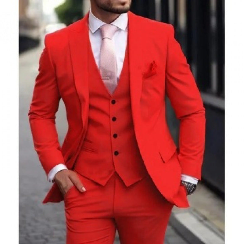 Elegant Men's Three-Piece Solid Color Suit