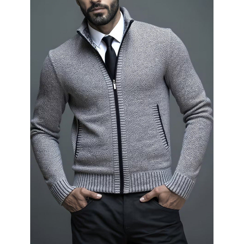 Men's Knit Coat with Stand-Up Collar
