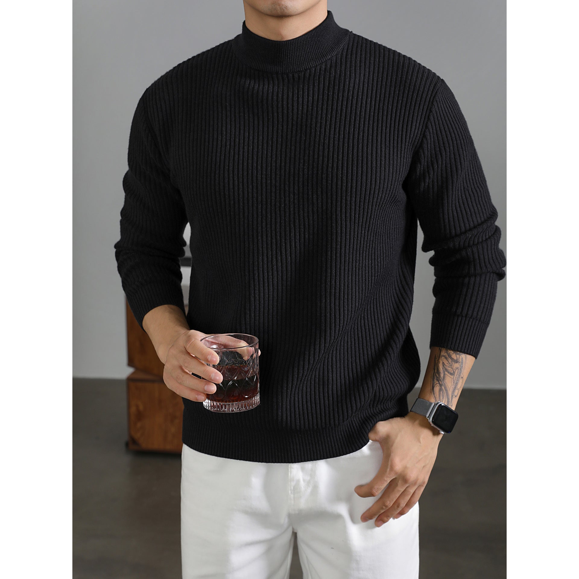 Turtleneck Sweater with Vertical Stripes