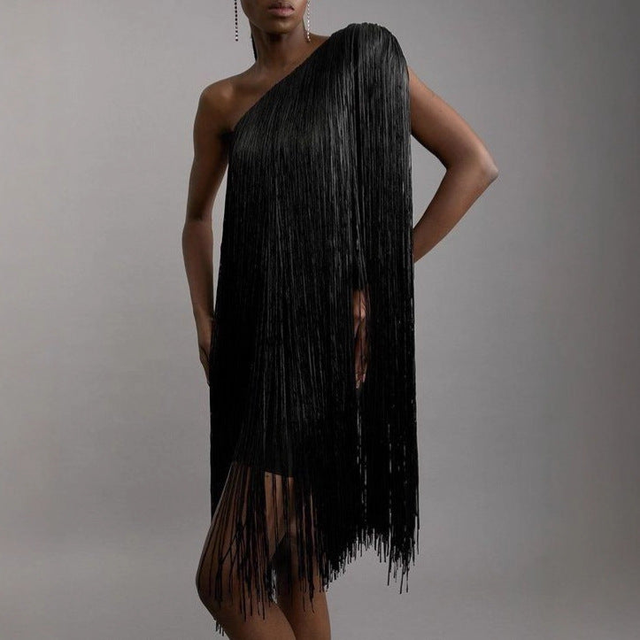 Elegant Evening Dress with Fringe