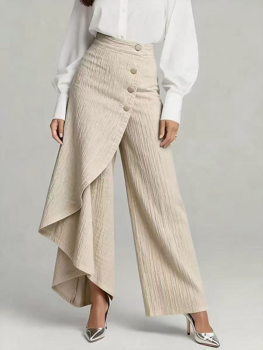 Pantalon Droit Femme Boutons Volantés Mode
