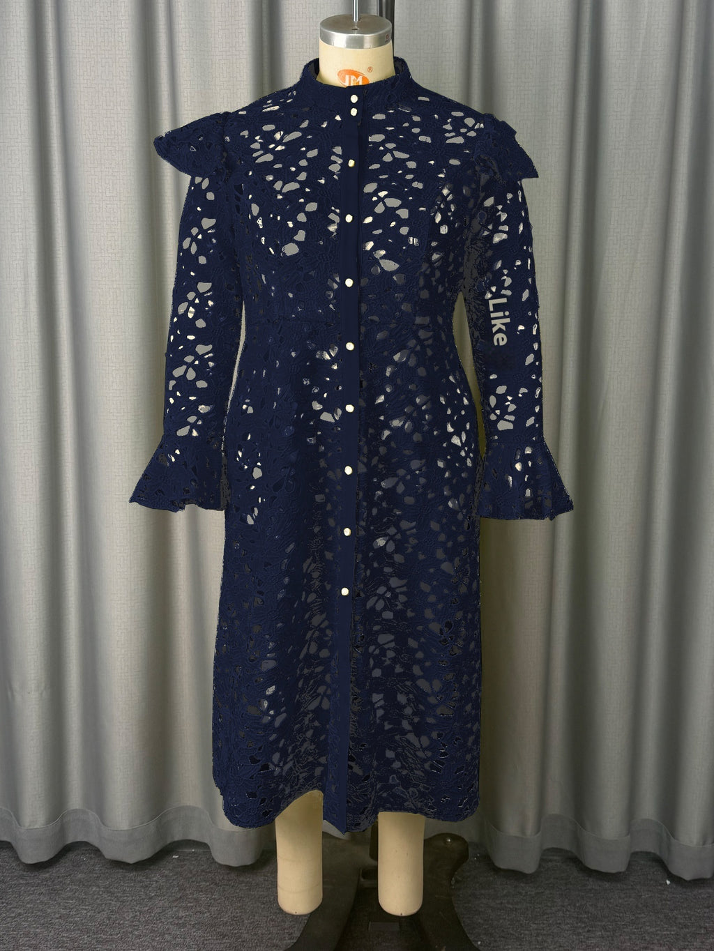 Lace Cardigan Dress with High Neck
