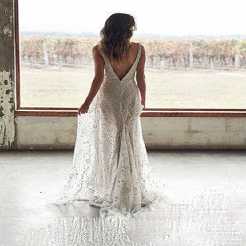 Long Tan V-Neck Dress