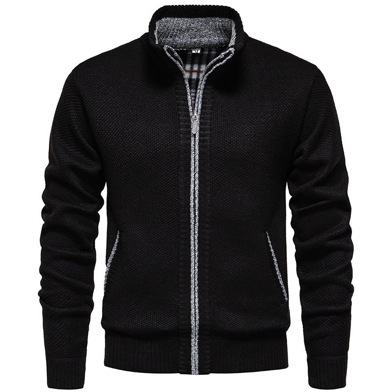 Men's Knit Coat with Stand-Up Collar