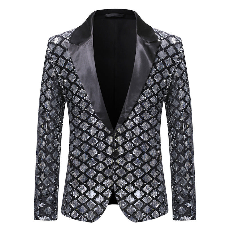 Diamond-patterned sequined costume