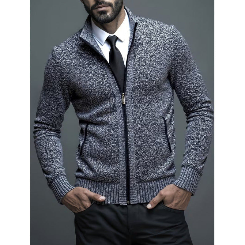 Men's Knit Coat with Stand-Up Collar