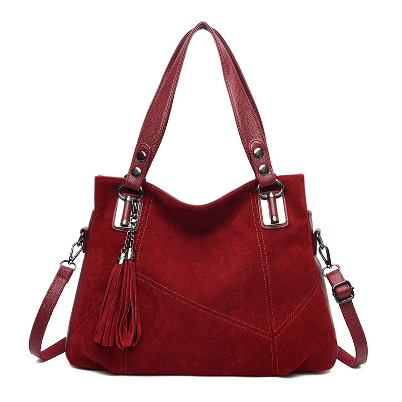 Women's Retro Suede Shoulder Bag with Fringe and Zipper Closure