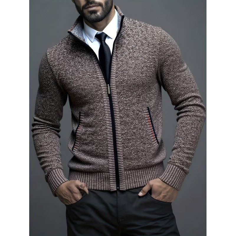 Men's Knit Coat with Stand-Up Collar