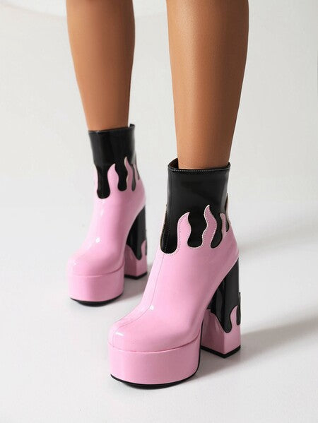 Women's Two-Tone Patent Leather Ankle Boots