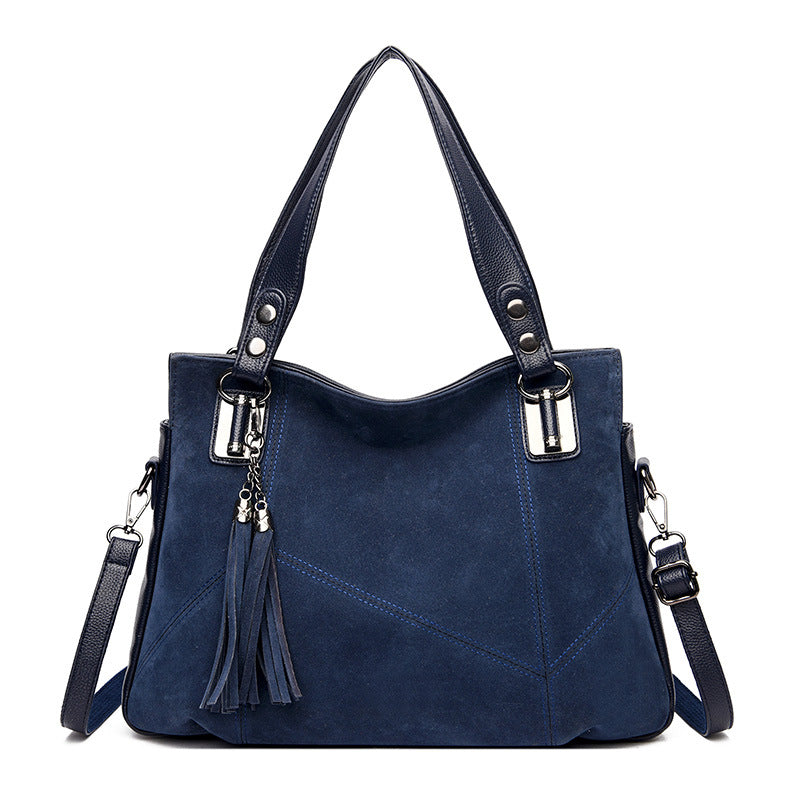 Women's Retro Suede Shoulder Bag with Fringe and Zipper Closure