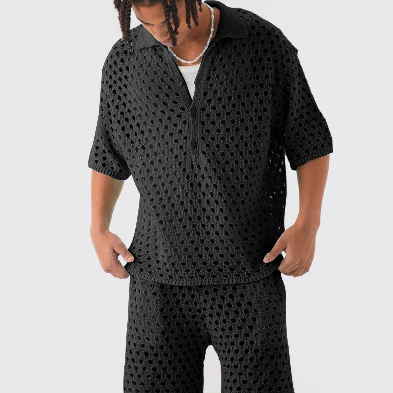 Knitted Polo Shirt and Shorts Set