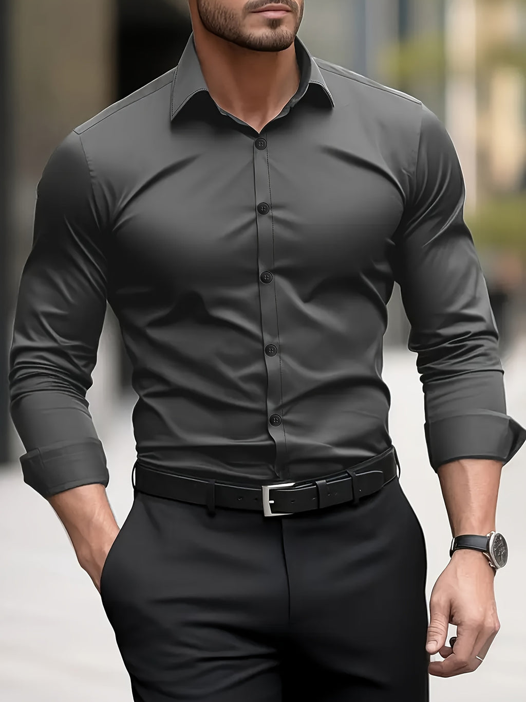 Semi-transparent polyester dress shirt
