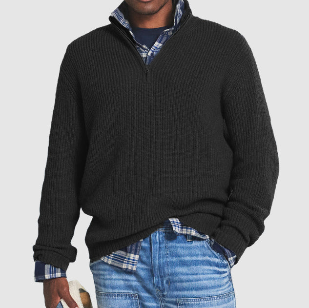 Casual Business Sweater with High Neck and Zip
