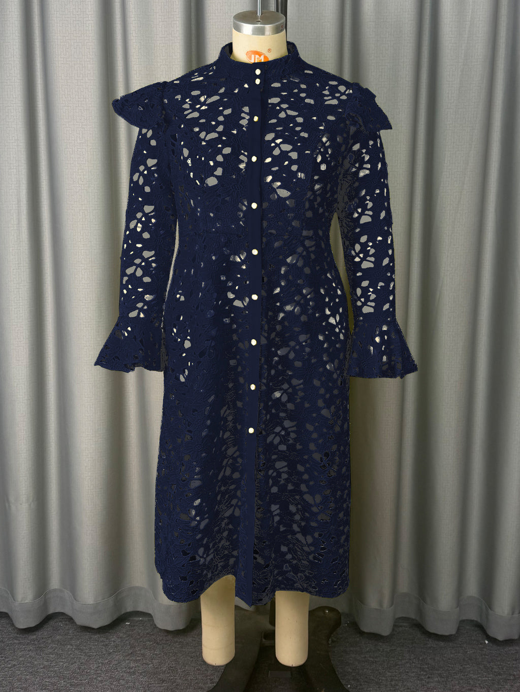 Lace Cardigan Dress with High Neck