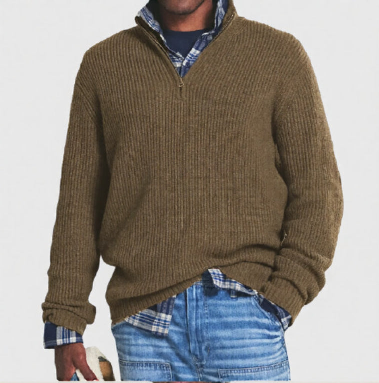 Casual Business Sweater with High Neck and Zip