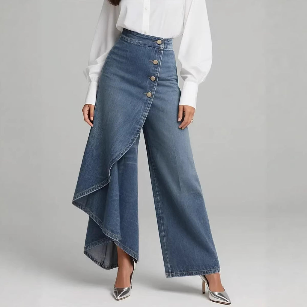 Pantalon Droit Femme Boutons Volantés Mode