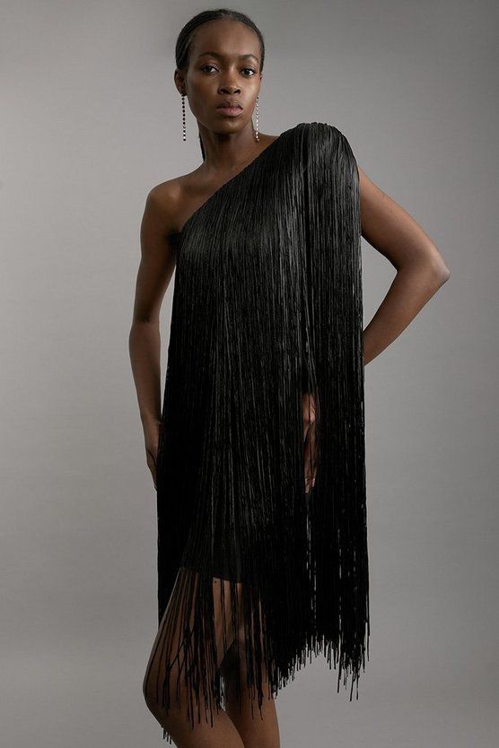 Elegant Evening Dress with Fringe