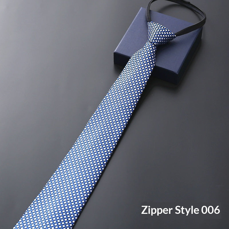 Men's Blue Striped Business Zipper Tie