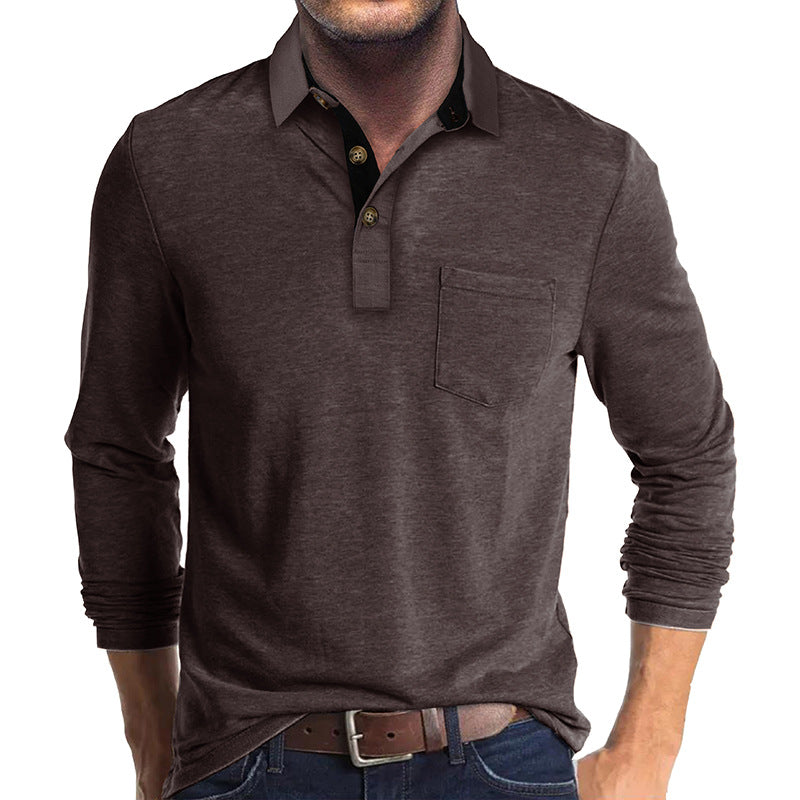 Men's Long Sleeve T-Shirt with Turn-Down Collar for Winter