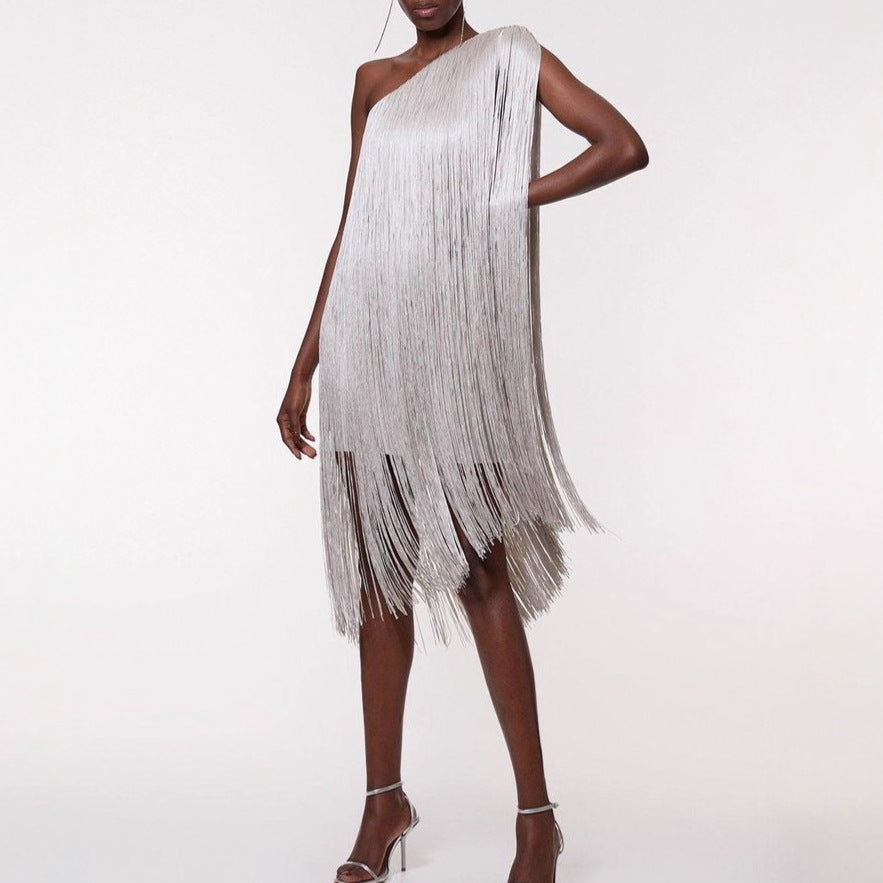 Elegant Evening Dress with Fringe