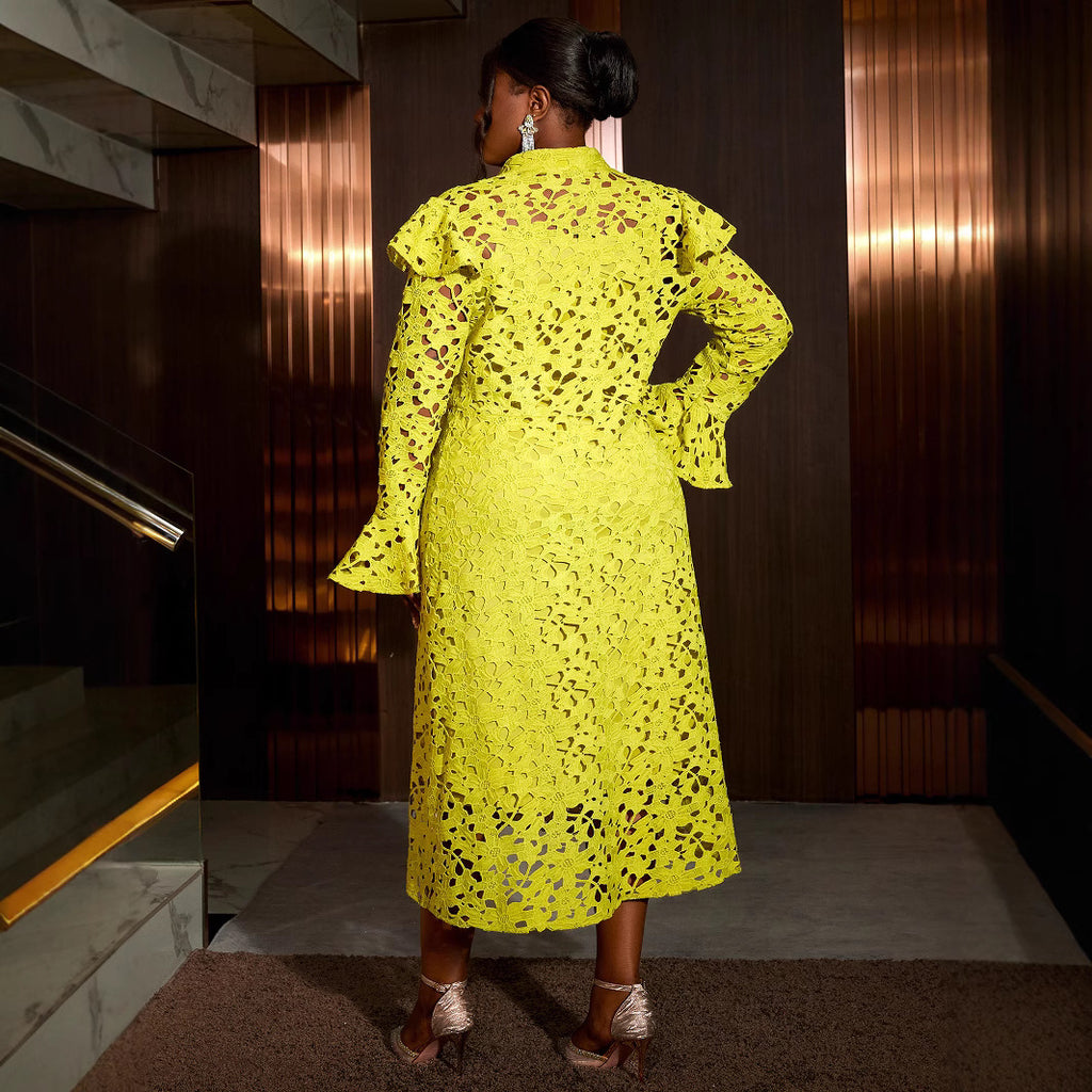 Lace Cardigan Dress with High Neck