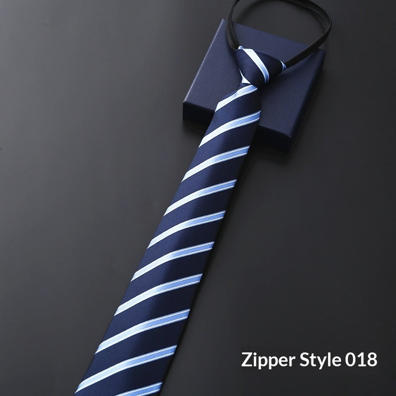 Men's Blue Striped Business Zipper Tie
